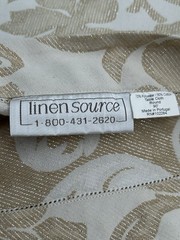 Linen Source 90” Round Tablecloth Beige & Tan w/Silver Threading Floral Jacquard