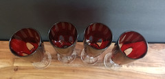 Vintage Ruby Red French Crystal Cordial Liqueur Glasses Set of 4 France Stemware