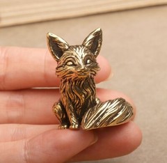1PCS Brass Fox Animal Statue Small Sculpture Tabletop Figurine Home Decor Gifts