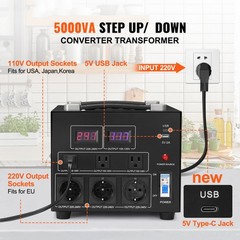 VEVOR 5000W Voltage Converter Transformer Step Up/Down 220V-110V /110V-220V CE