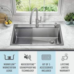 Delta Emery 33″ Workstation Sink, Single Bowl w/ Ledge+Kit-Certified Refurbished