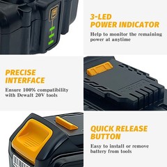 2-Pack 20V 8.0Ah Rechargeable Lithium-Ion Batteries Compatible with Dewalt（SALE）