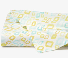 Sferra Geometrico Twin Flat Sheet Cotton Percale Aqua Yellow Diamond Print NEW