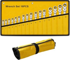 16PC 6-22mm Metric Flexible Head Ratcheting Wrench Combination Spanner Tool Set