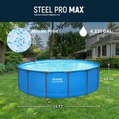 Bestway Steel Pro MAX 15′ x 48″ Round Above Ground Swimming Pool for Backyard