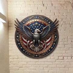 Patriotic Eagle Wreath Metal Sign, USA Flag Door Decor, Veteran Gift