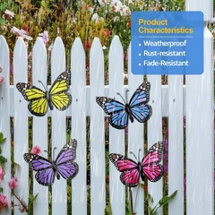 Metal Butterfly Outdoor Decor Wall Art 9.8 in 4 Pack Colorful