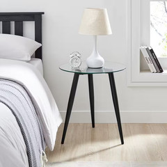 Van Beuren 21.75 In. X 19.75 In. Black and Glass round Side Table with Modern Me