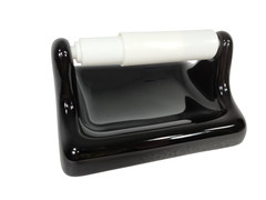 Black Ceramic TP Holder Toilet Paper Porcelain Mid Century Modern Vintage Retro