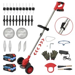 Red Electric Cordless Grass Trimmer Strimmer Garden Edger Cutter w/2 4.0 Battery