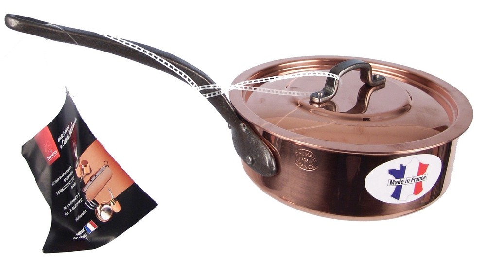 BAUMALU COPPER SAUTE PAN POT WITH LID 6 1/2“ MADE IN FRANCE WEIGHT 2lb 3oz