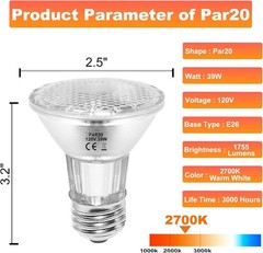 Par20 Bulbs, 6 Pcs 120V 50W Light 6 Count (Pack of 1), Warm White