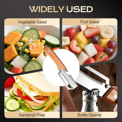 2 PCS 3-in-1 Multifunctional Vegetable Peeler with Wooden Handle,Julienne Slicer