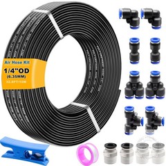 Air Line Tubing Kit,1/4″ Air Hose,1/4″ (6.35MM) OD 32.8FT Polyurethane PU Air