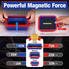 WORKPRO 4PC Double-Sided Collapsible Magnetic Part Tray Set Foldable Magnet Bowl