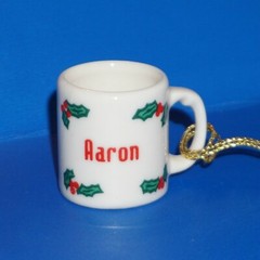 Christmas Ornament Ganz Mini Mug Cup White Red Green Personalized Pick Name JB