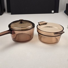 Visions Corning Ware Amber Double Boiler 1.5L Sauce Pan Pyrex Lid Set Vintage