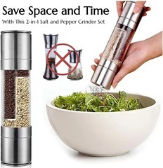 2PCS Premium Stainless Steel Salt and Pepper Grinder Shaker Mill Glass Bottle