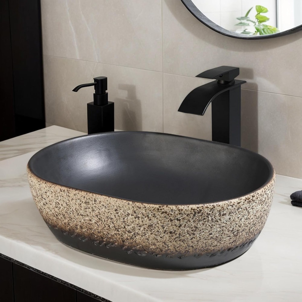 Focitland 19 Inch Stone Bathroom Sink Basin w/ Waterfall Faucet Pop-up Drain