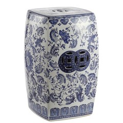 Floral Vine 18.5″ Blue and White Floral Chinoiserie Ceramic Drum Garden Stool