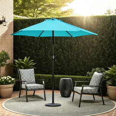 7.5 Ft Outdoor Market Patio Umbrella with Crank, 6 Ribs, Cyan
