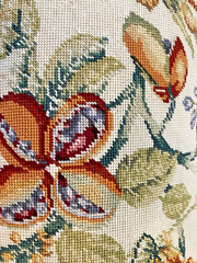 Vintage Handmade Wool Needlepoint Pillow Flowers Tassel Fringe Velvet 21″ x 11″