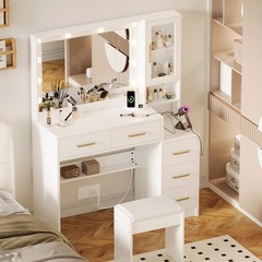 Large Vanity Desk with LED Lighted Mirror & Power Outlet, Makeup Vanity Table
