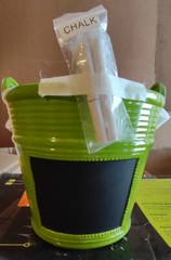  Flower pot 8.27 in. H x 7.68 in. Dia. Green Ceramic Chalkboard Bucket Planter