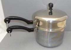 Vintage FarberWare 2 1/2 Qt Alum. Clad Stainless Steel Double Boiler Set