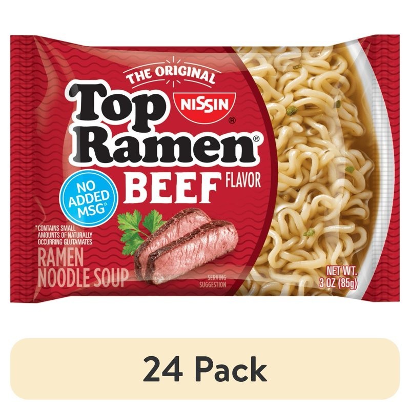 (24 pack) Nissin Foods Top Ramen Instant Ramen Noodle Soup,Beef Flavor,3oz Bag