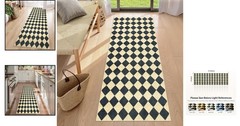Elegant 2×6 Diamond Checkered Runner Rug – Machine Washable & Non-Slip