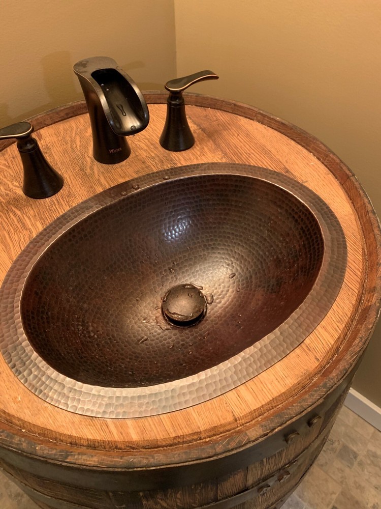 16″ Oval Rustic Copper Bathroom Sink with Pop Up Drain Perfect for Small Spaces