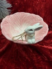 Arlington Designs Figural Bunny Pink Cabbage Bowl 6.5in Spring Easter Decor—New