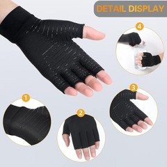 2 Pairs Copper Infused Compression Arthritis Gloves, Fingerless Carpal Tunnel