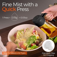 2-in-1 Oil Dispenser & Sprayer 16oz Glass Bottle Food-grade For Kitchen & BBQ