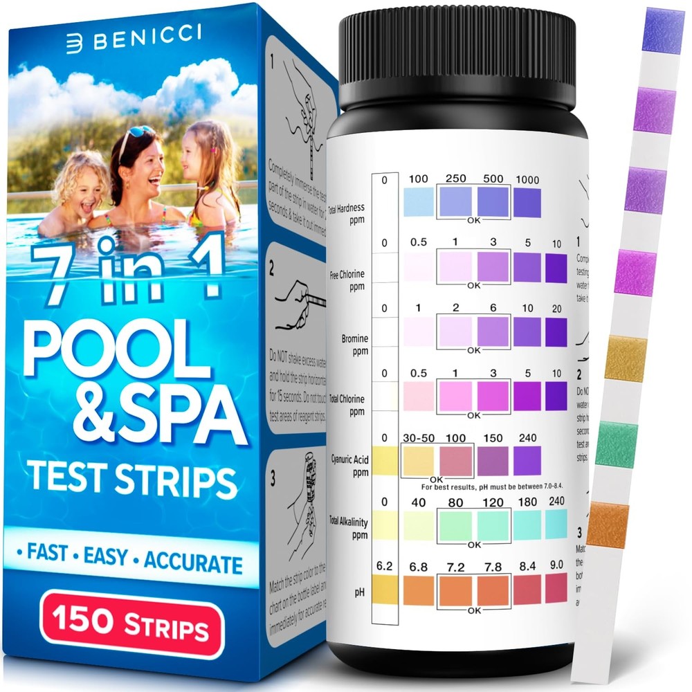7-in-1 Accurate Pool Test Strips – 150 Hot Tub Spa – Quick Pool…