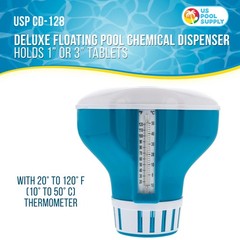 U.S. Pool Supply 7″ Pool Floating Chlorine Chemical Dispenser with Thermometer