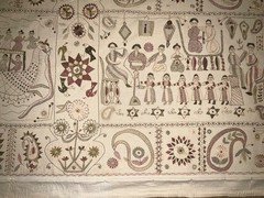 Lg Aarong Embroidered Tapestry Folk Art Bangladesh Pictorial Tapestry 31″ x 78″