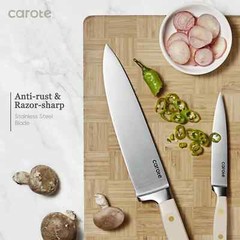 CAROTE Kitchen Knives, Stainless-Steel Blades & Triple-Riveted BEIGE Handles NEW