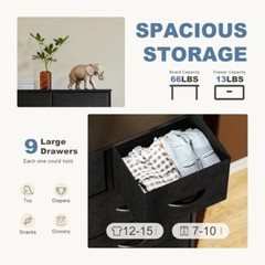 Dresser for Bedroom with 9 Drawers Chest Tower Bins TV Stand Organizer Storage