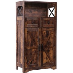 Brown Storage Cabinet with Doors & Drawers Freestanding Kitchen Pantry Cabinet