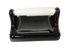 Black Ceramic TP Holder Toilet Paper Porcelain Mid Century Modern Vintage Retro