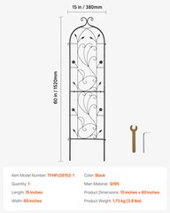 VEVOR Metal Garden Trellis for Climbing Plant Support 60 x 15 in Rustproof