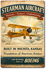 Stearman Aircraft Aluminum Tin Sign Vintage Airplane Wichita Kansas Aviation