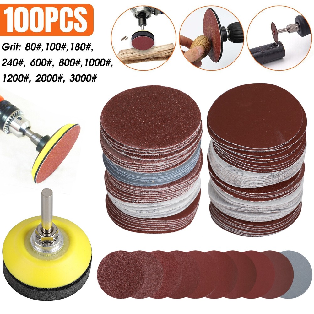 100PCS 2″ Sanding Disc Sand Paper Hook Loop Sander+Backer Pad+M6 Drill Adapter