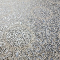 Lace flowers pattern Tan Gray Silver metallic faux fabric textured Wallpaper 3D