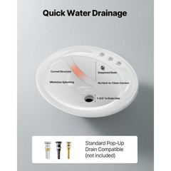Uimoso Semi-Recessed Bathroom Sink Drop-In Undermount Sink 19 x 16.7in Ceramic