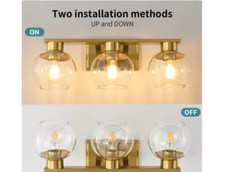 7.68 in. 3-Light Gold Bathroom Vanity Light w/ Clear Glass Shades Bulbs not incl