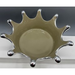 Lunares San Francisco Silver Splash Crown Bowl Silver Tone & Tan Enamel 7.5″
