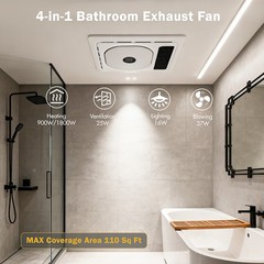 4-in-1 Bathroom Exhaust Fan with Bluetooth Speaker 1800W Dual Heater 180 CFM